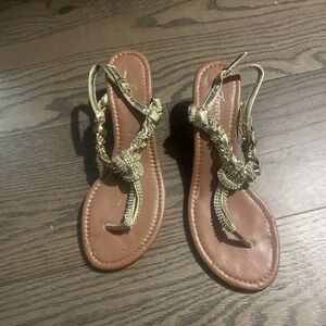 Womens Gold Beaded Floral Sandals Braided Strap Rhinestone Boho Fairy Cottage 10
